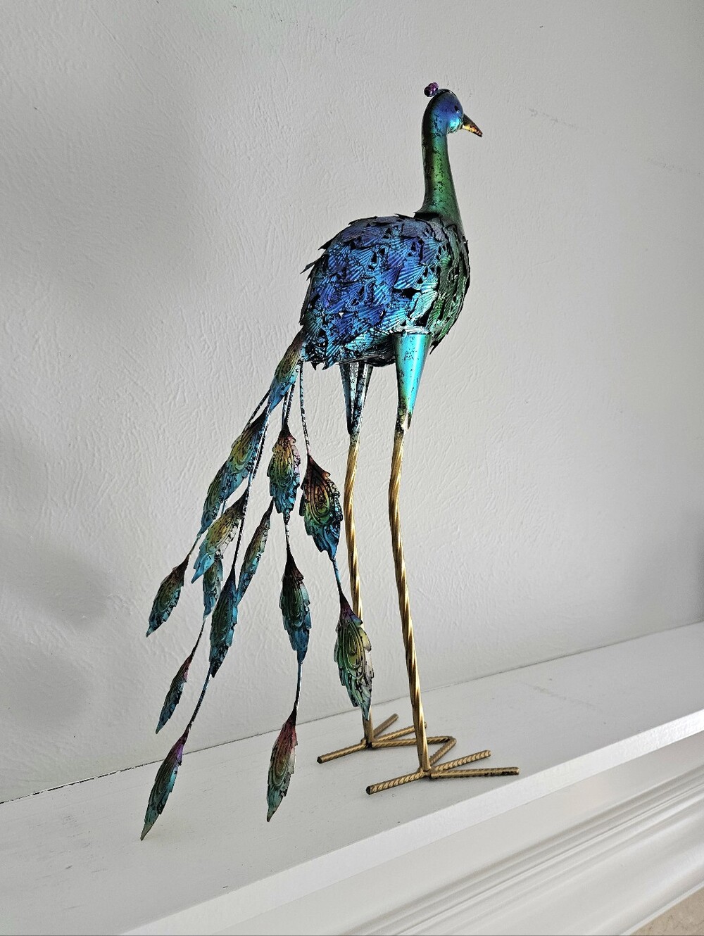 NWOT Jewel Toned Large Metal Peacock Home/Garden Sculpture - Picture 4 of 7
